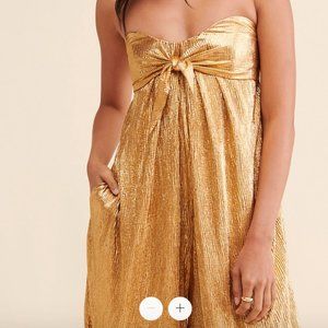 Free People Olivia Strapless Jumpsuit Wide Leg Gold